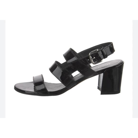 Stuart Weitzman Milanese Black Patent Leather Slingback strap Sandals 8N 8 Heels - Picture 1 of 10